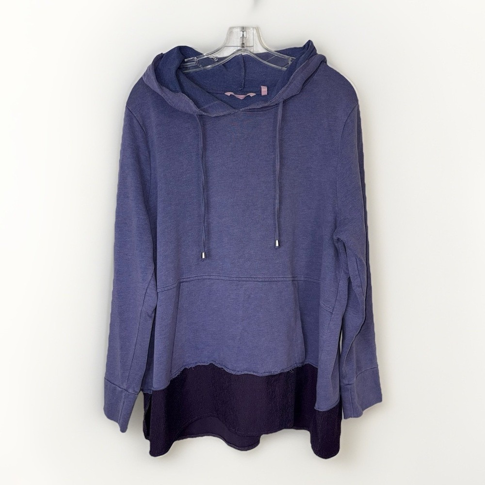Soft Surroundings Womens 1X Purple Terry Knit Hoodie Layered Hem Pullover